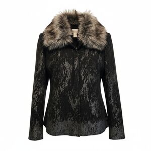 NWT Chico’s Cardigan Sweater Kendall Silver Foil-Printed sz 2 (12/L) 100% Wool